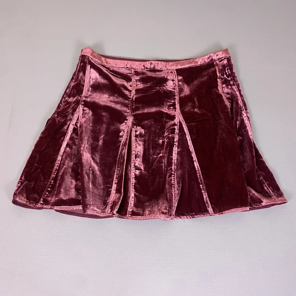 Banana Republic Velvet Mini Skirt Women's Size 14 Burgundy Red Fit Flare New NWT
